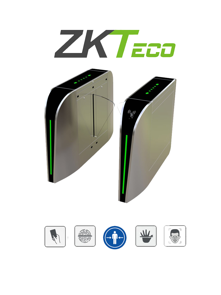 ZKTECO FBL300 - Barrera Peatonal Tipo Flap Bidirecc. / 2 Chasis Acero SUS304// Aleta de Acrílico/ 110V/ 35 Personas x Min/ Carril 60 cm/ Exterior Protegido/ 2 millones de Ciclos/ 5 pares de Infrarrojos / No cuenta con Lectores y Panel  #ZKd
