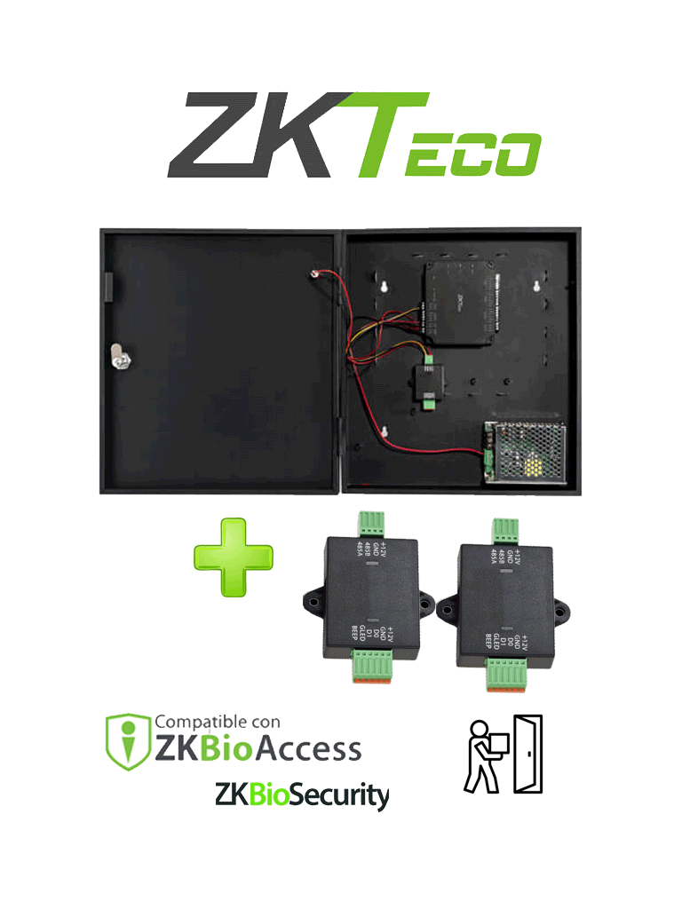 ZKTECO C2260WRPack -  Panel de Control de Acceso de solo Tarjeta para 2 Puertas con Convertidor de 485 a Wiegand /  Controla hasta 10 Puertas Incorporando Expansor DM10 / Comunicación TCP/IP / Compatible con Biosecurity y BioAccess