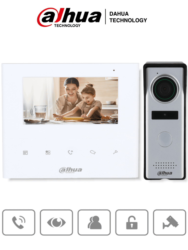 DAHUA KTA04 - Kit de Videoportero analógico con pantalla de 4.3", botones táctiles/ Incluye frente de calle de 1.3 MP, apertura de puerta, protección IP66, indicador LED, botón de salida, y detección de estado de puerta/ #BuenFinDahua20