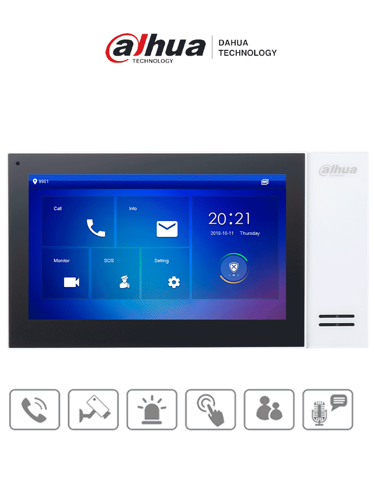 DAHUA VTH2421FW-P - Monitor IP de 7" Serie Pro con pantalla táctil, 8GB de memoria, PoE estándar, ranura MicroSD, admite 9 monitores adicionales, llamada grupal, videos, mensajes y 6 entradas/salidas de alarma.