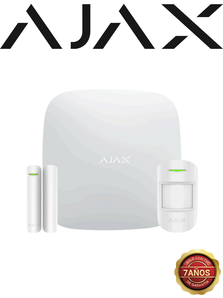 AJAX KIT BASIC - Panel de  alarma Hub2 conexión Ethernet / APP “AJAX PRO” iOS y Android , 1 sensor de movimiento y 1 detector de puerta o ventana con entrada auxiliar en color blanco #CONEXION #promo #jul