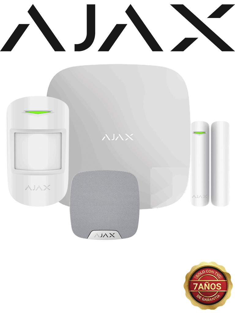 AJAX KIT BASIC+ SIREN  - Panel de  alarma Hub2 (2G) conexión Ethernet / APP “AJAX PRO” iOS y Android , 1 sensor de movimiento, 1 detector de puerta o ventana con entrada auxiliar y una sirena interior en color blanco #CONEXION #Nuevos2024