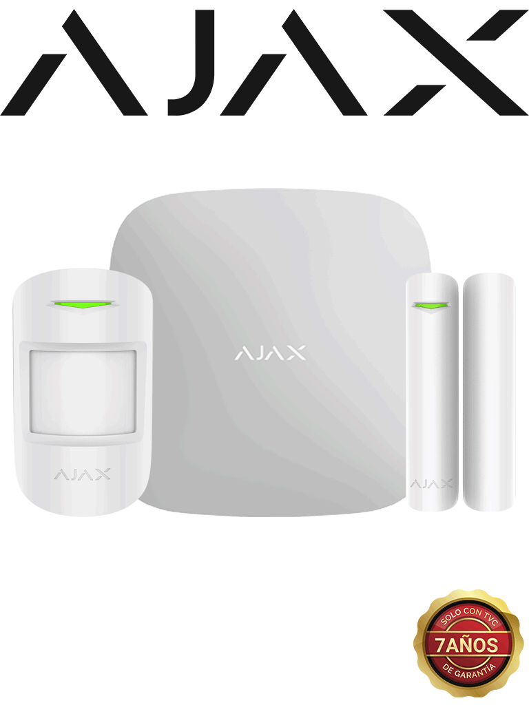 AJAX KIT STARTER - Panel de  alarma Hub2Plus conexión Ethernet / WiFi /  LTE APP “AJAX PRO” iOS y Android , 1 sensor de movimiento y 1 detector de puerta o ventana con entrada auxiliar en color blanco #jul