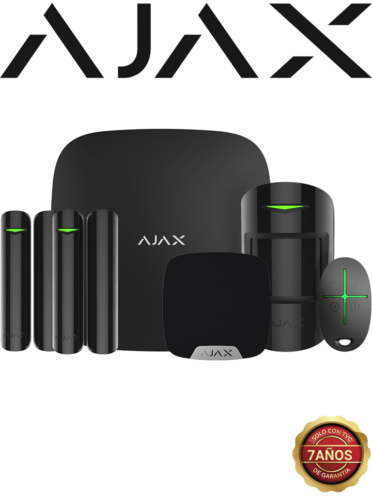 AJAX KIT RESIDENCIAL B- Panel de alarma Hub2Plus conexión Ethernet / WiFi / LTE, APP “AJAX PRO” iOS y Android , 1 sensor de movimiento, 2 detectores para puerta o ventana, 1 control remoto y una sirena interior inalámbrica Color Negro. #RESIDENCIAL
