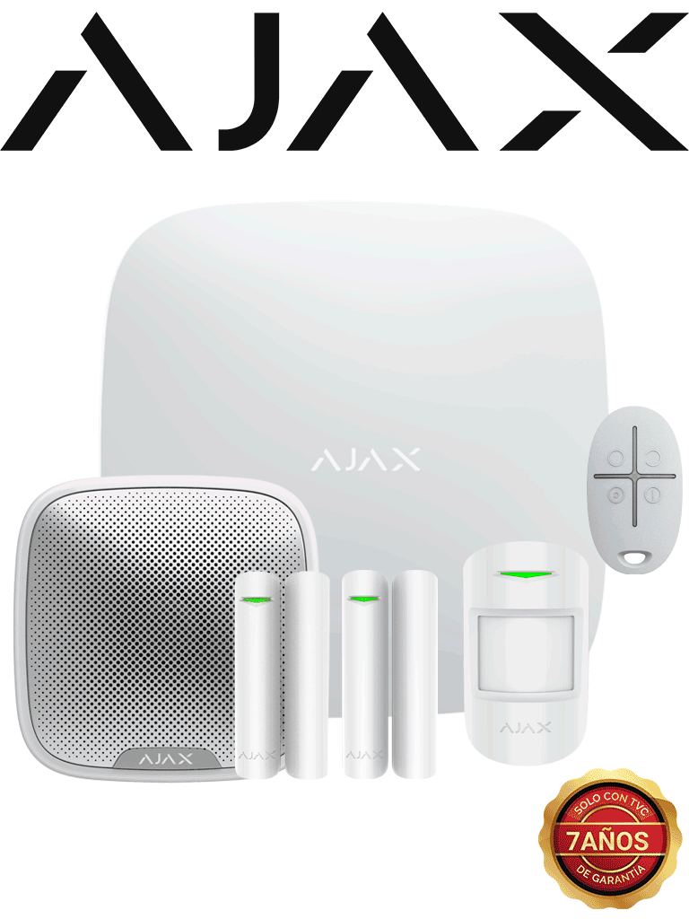 AJAX KIT RESIDENCIAL EXT - Panel de alarma Hub2Plus conexión Ethernet / WiFi / LTE color Blanco / APP “AJAX PRO” iOS y Android , 1 sensor de movimiento, 2 detectores para puerta o ventana, 1 control remoto y una sirena EXTERIOR inalámbrica #RESIDENCIAL