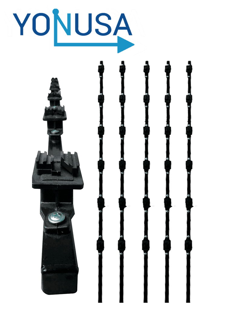 YONUSA K156L - Kit de 5 postes de perfil 3/4 en color negro de 1.2 mts de largo, con 6 aisladores de paso para 6 líneas con 15 cm de separación/ Listo para instalación en campo #BFLASH