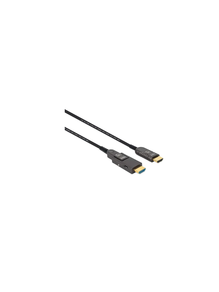 MANHATTAN 353243 - Cable Óptico Activo HDMI de Alta Velocidad / 4k@60Hz UHD, HDMI macho a Micro-HDMI macho (Tipo D) y HDMI macho (Tipo A) Desmontable, 20 m (65 pies), Certificado CMP/CPR, HEC, ARC, contactos bañados en oro, negro (Sobre Pedido)