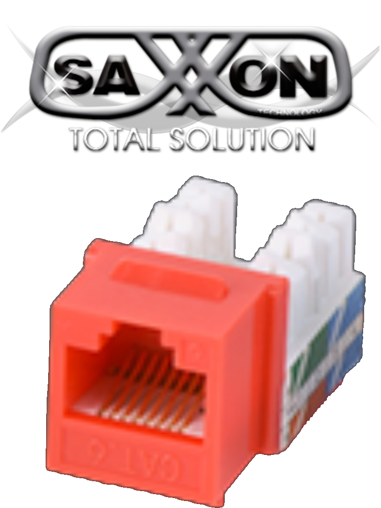 SAXXON M2656R - Modulo jack keystone RJ45 / 8 Hilos / CAT 6 / Compatible con calibres  AWG 22-26 / Color rojo