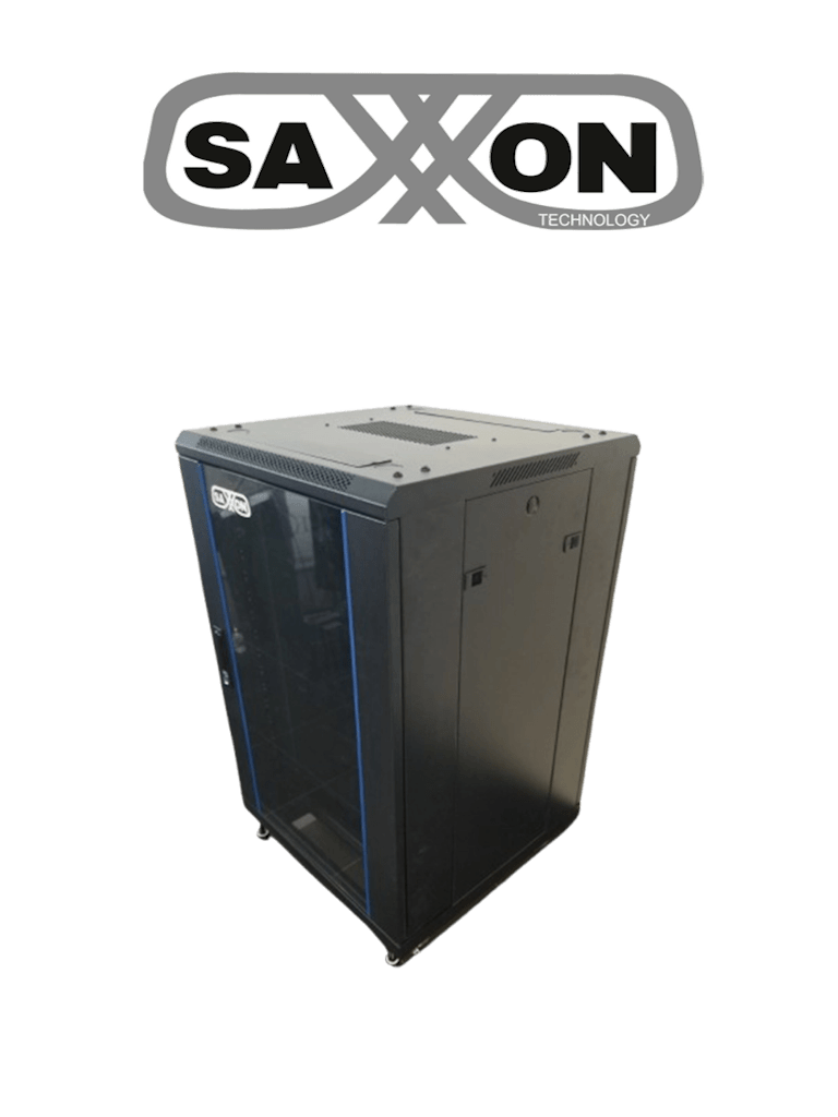 SAXXON SXR18U6618S - Gabinete de Piso color Negro  / 18UR / Puerta de Vidrio Templado / Alto 100 cm / Ancho 60 cm / Profundidad 60 cm #SXNDESCUENTO