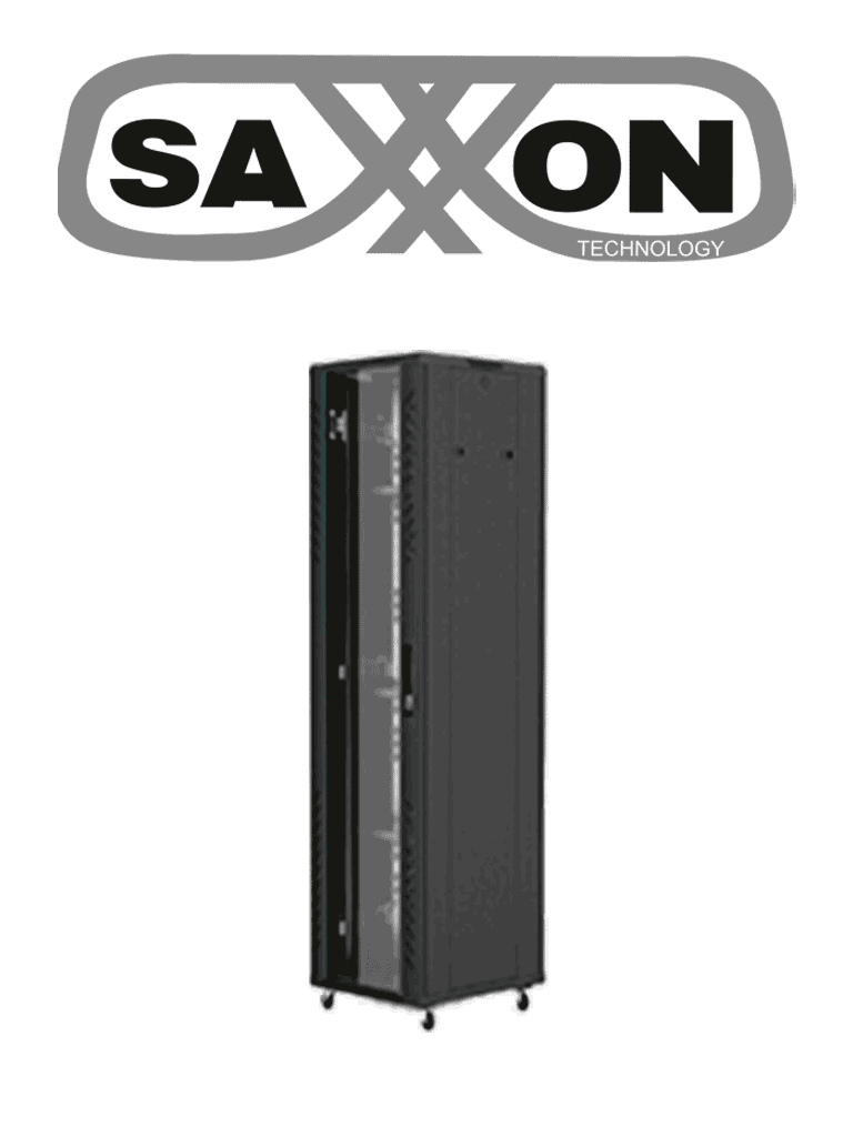 SAXXON SXR42U6642S - Gabinete de Piso color Negro / 42UR / Puerta de Vidrio Templado / Alto 198 cm / Ancho 60 cm / Profundidad 60 cm / Incluye Base con 2 Ventiladores 220V