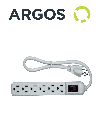 ARGOS 9700250 - Barra multicontactos con supresor de picos / 6 tomas aterrizadas / Uso interior / Color blanco / 110-125V AC / 1875W /