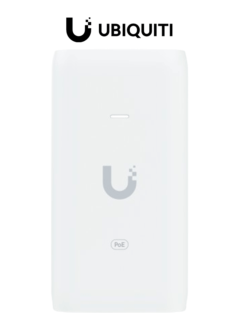 UBIQUITI U-POE-af - Inyector PoE Gigabit para equipos Ubiquiti, 48 VDC, 0.32A, compatible con estándar 802.3af, color blanco.