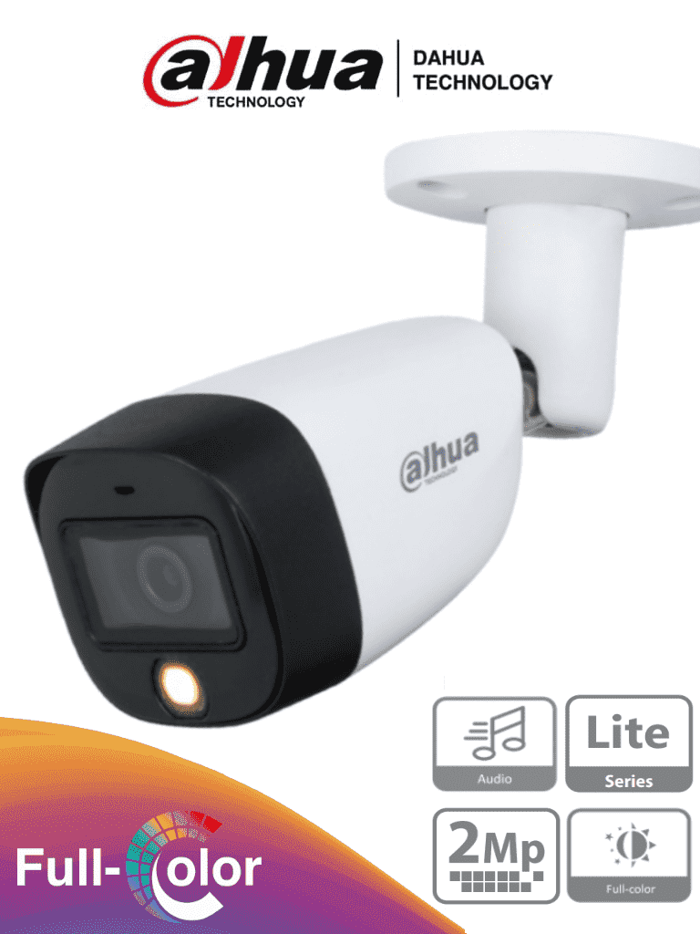 DAHUA HAC-HFW1209CMN-A-LED - Camara Bullet  Full Color 1080p/ Lente de 2.8 mm/ Micrófono Integrado/ 108 Grados de Apertura/ Metalica/ WDR Digital/ 20 Metros de Iluminacion/ IP67/ Soporta CVI/CVBS/AHD/TVI/
