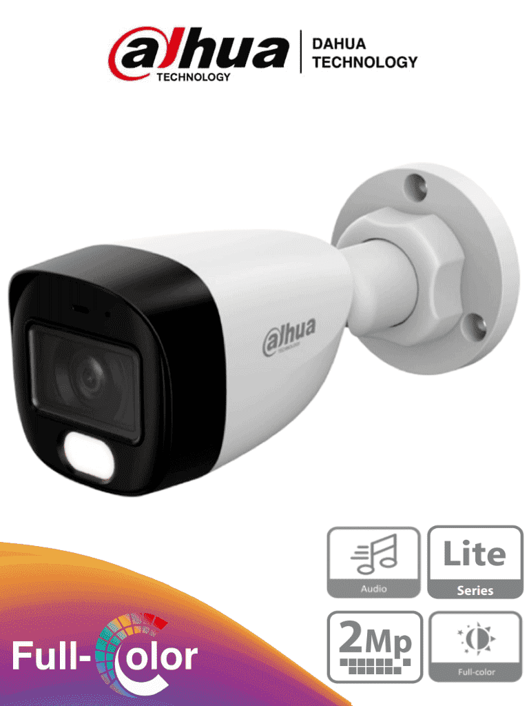 DAHUA HAC-HFW1209CM-A-LED-0280B-S3 - Cámara Bullet Full Color 1080p lente de 2.8 mm y ángulo de 108°. Micrófono integrado, WDR digital y 20 m de iluminación. Carcasa metálica IP67 para máxima resistencia. Compatible con CVI, CVBS, AHD y TV.