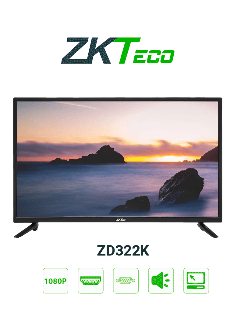ZKTECO ZD322K - Monitor LED FHD Profesional de 32 pulgadas / Resolución 1920 x 1080 / 1 Entrada de video HDMI y 1 VGA / Altavoces Incorporados / Ángulo de Visión Horizontal 170° /  Detección Automática de Señal / Carcasa Metálica #MA