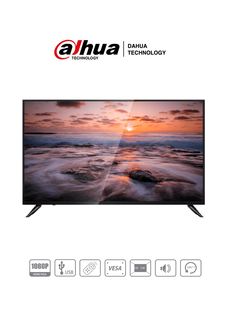 DAHUA LM43-F200 -Pantalla profesional de 43" FHD, ideal para sistemas CCTV. Diseñada para operar 24/7, con conectividad VGA y HDMI, altavoces integrados, brillo de 330 cd/m² y tiempo de respuesta de 8 ms. #SMBMonitoreo #ProAccesorios